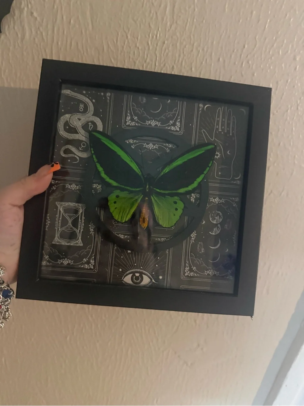 Framed Green Butterfly Pentagram Wall Art - Home Wall Decor